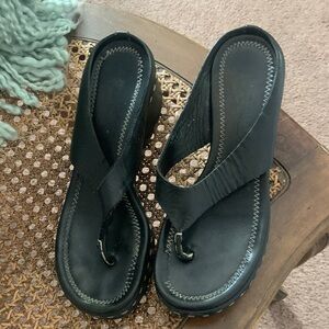 Donald J. Pliner Black Thong Wedge Sandals